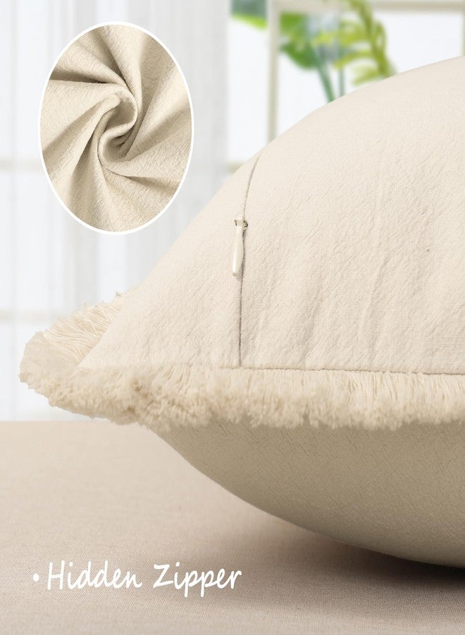 ZWJD Pillow Covers 18x18 Set of 2 Beige Throw Pillow Covers with Fringe Chic Cotton Decorative Pillows Square Cushion Covers for Sofa Couch Bed Living Room Farmhouse Boho Decor - Image 2
