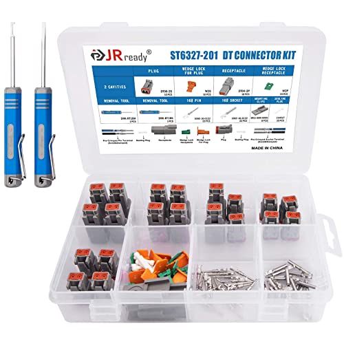JRready 2 Pin Way Deutsch DT Connector Kit Size 16 Stamped Contacts 1418AWG Seal Plugs DT042P DT062S Gray Waterproof Automotive Electrical Connectors 10 Set ST6327201