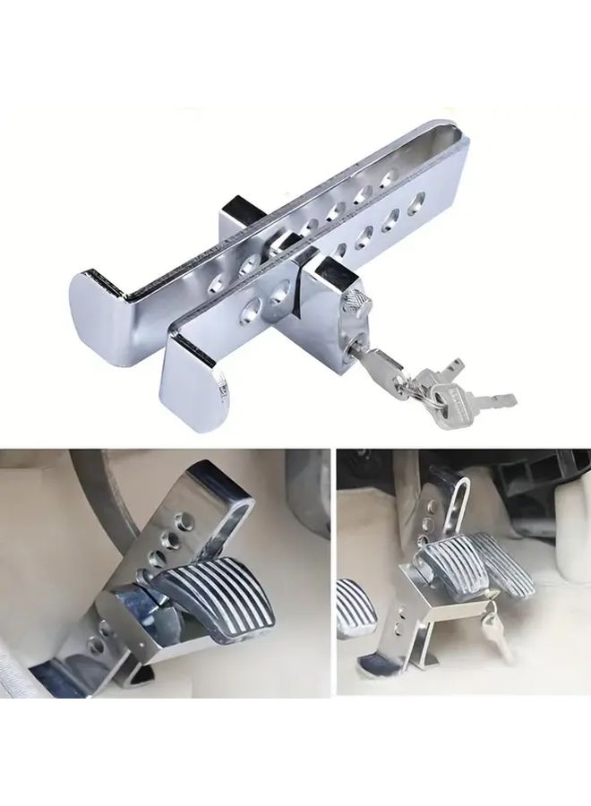 Silvery Stainless Steel Car Anti Theft Brake Clutch Lock With 3 Keys Secure Pedal Holder For Automobile Safety - Image 1