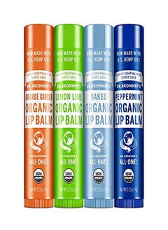 Dr. Bronner's Organic Lip Balm (4Pack Variety Peppermint Orange Ginger Naked Lemon Lime)  Made With Organic Beeswax And Avocado Oil For Dry Lips Hands Chin Or Cheeks  - Image 1