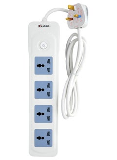 KADRIS Power Strips CG-5001 Heavy Duty Extension Cord with 4 way Outlets with switch, Charging Socket with 2 meter Heat resistant  Extension Cord (White) ESMA approved  - Image 1