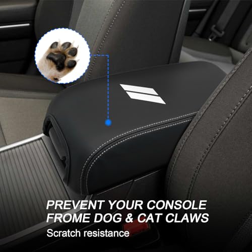 REMOCH Center Console Cover for Dodge Charger Accessories 2011-2021 2022 2023 for Chrysler 300 2015-2022 Leather Armrest Cover Console Box Lid Protector Interior (White Stitches, White Logo) - Image 4