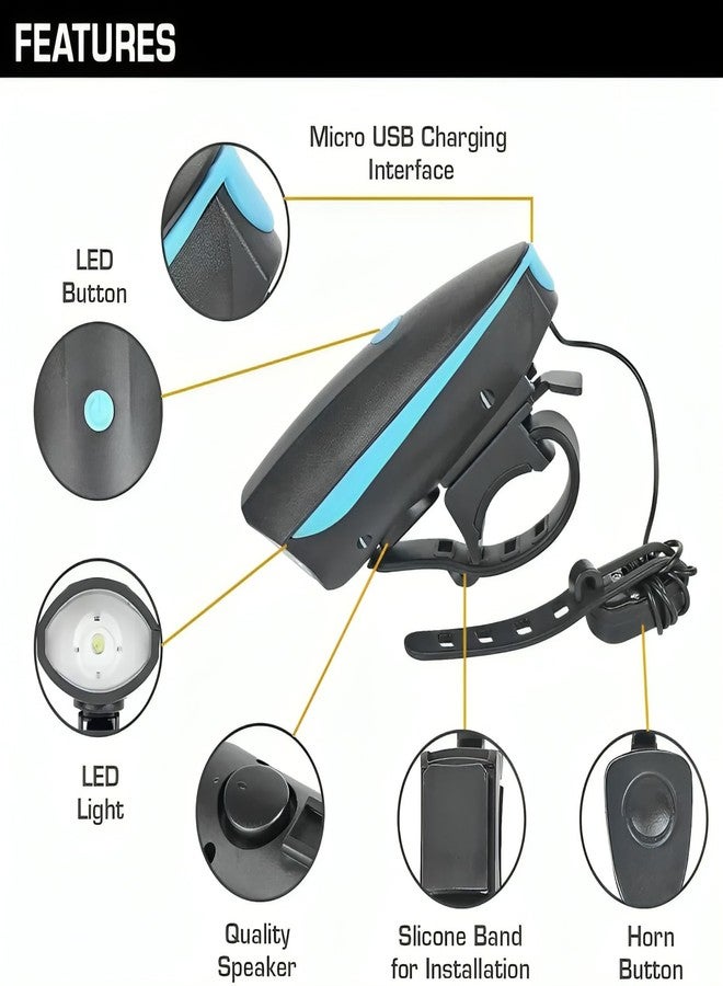 BLACKBELL USB Rechargeable Bicycle Horn LED Front Light with Cycle Tail Light/Rear Light LED Front Rear Light Combo (Blue) - Image 2