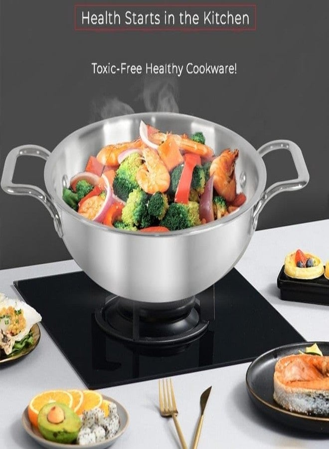 WEKTU Non-Stick Stainless Steel Induction Bottom Kadhai Without Lid, Suitable for Cooking and Baking - Image 3