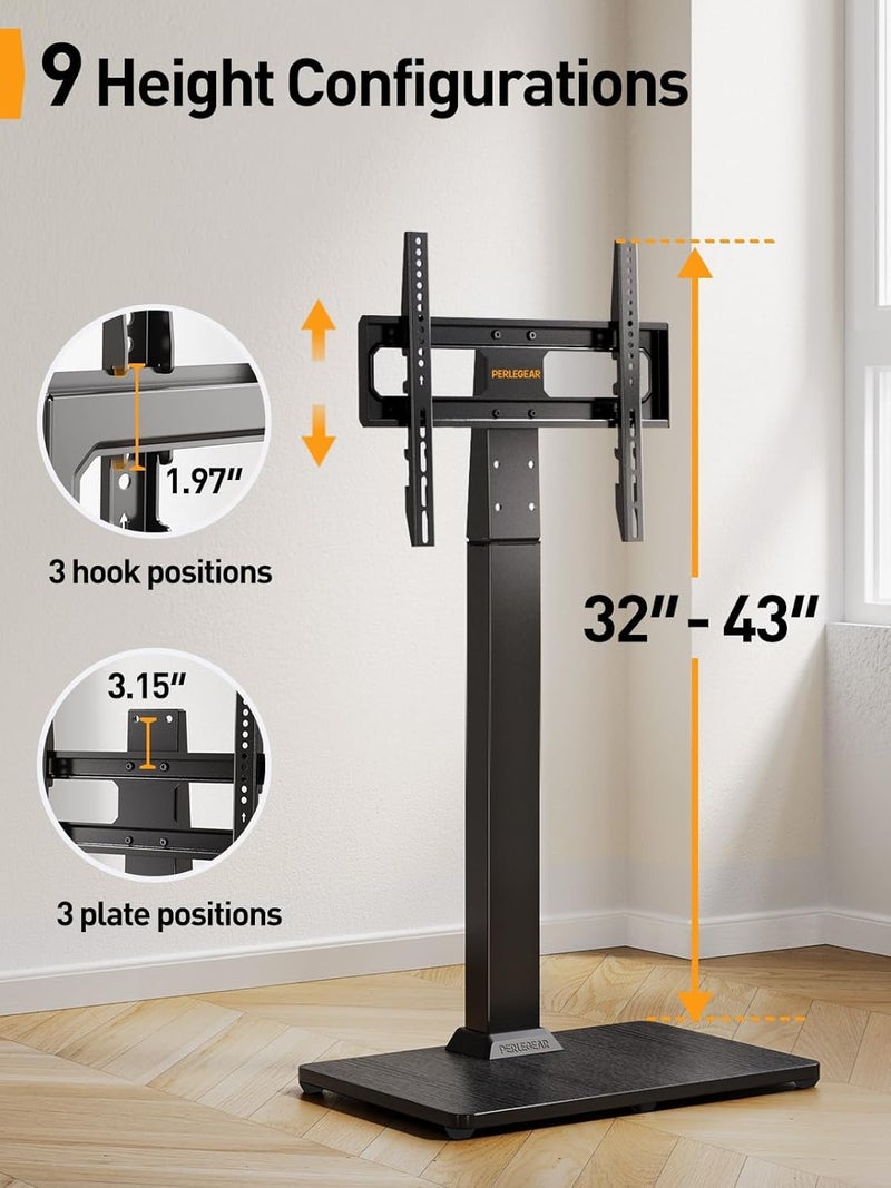 Perlegear Floor TV Stand with Mount for 32-70 inch TVs up to 88lbs, Floor Standing TV Stand with 9 Height Adjustment, TV Swivel Stand for Living Room with Wood Base, Max VESA 400x400mm, PGFS09 - Image 3