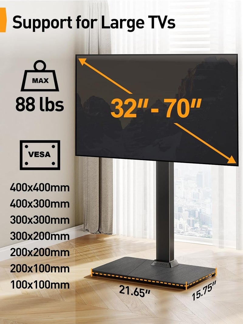 Perlegear Floor TV Stand with Mount for 32-70 inch TVs up to 88lbs, Floor Standing TV Stand with 9 Height Adjustment, TV Swivel Stand for Living Room with Wood Base, Max VESA 400x400mm, PGFS09 - Image 5