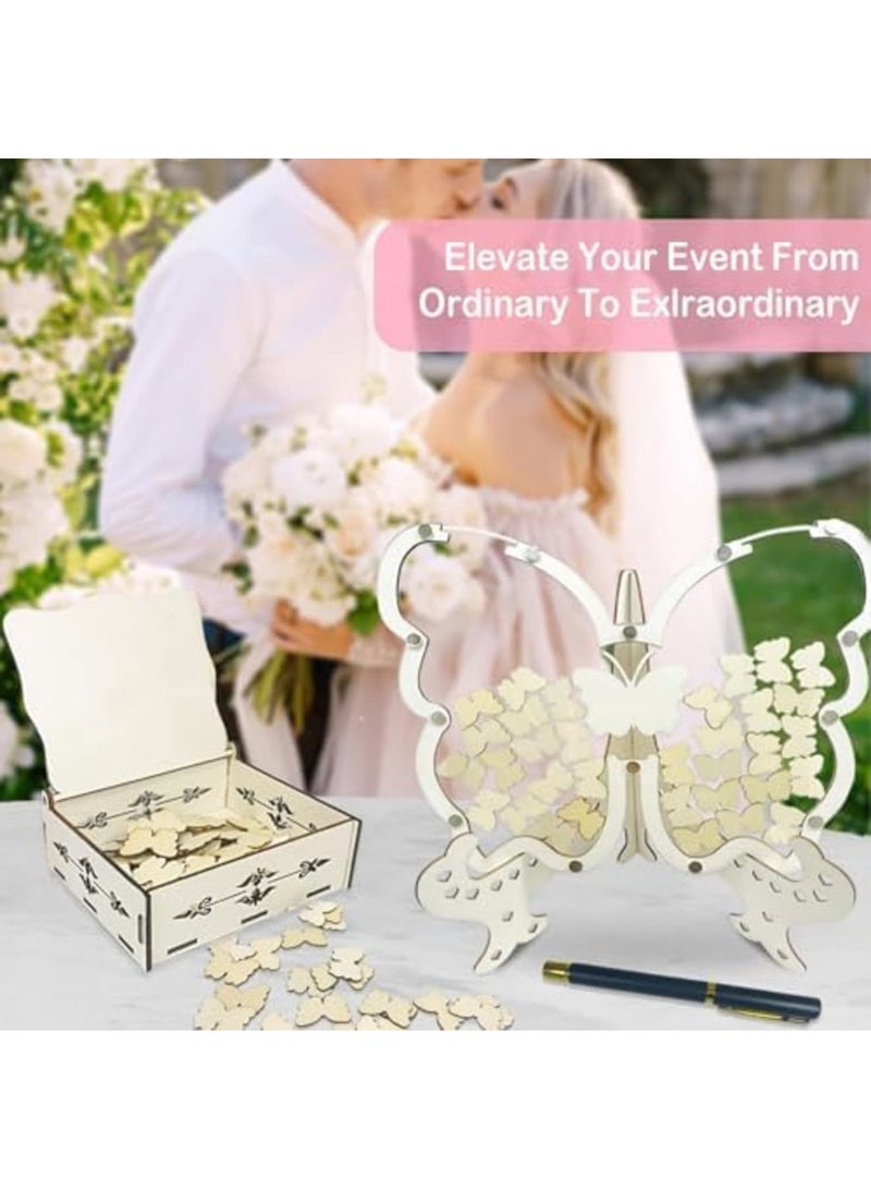 SYOSI Wooden Butterfly Wedding Guest Book Alternative, 80 Butterflies with Signature Pen for Reception and Anniversary Ceremony Decorations - Image 2