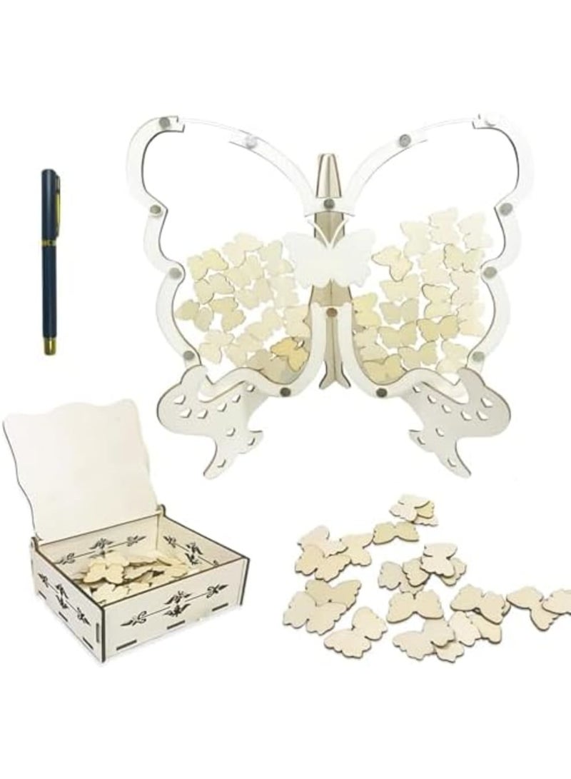 SYOSI Wooden Butterfly Wedding Guest Book Alternative, 80 Butterflies with Signature Pen for Reception and Anniversary Ceremony Decorations - Image 1