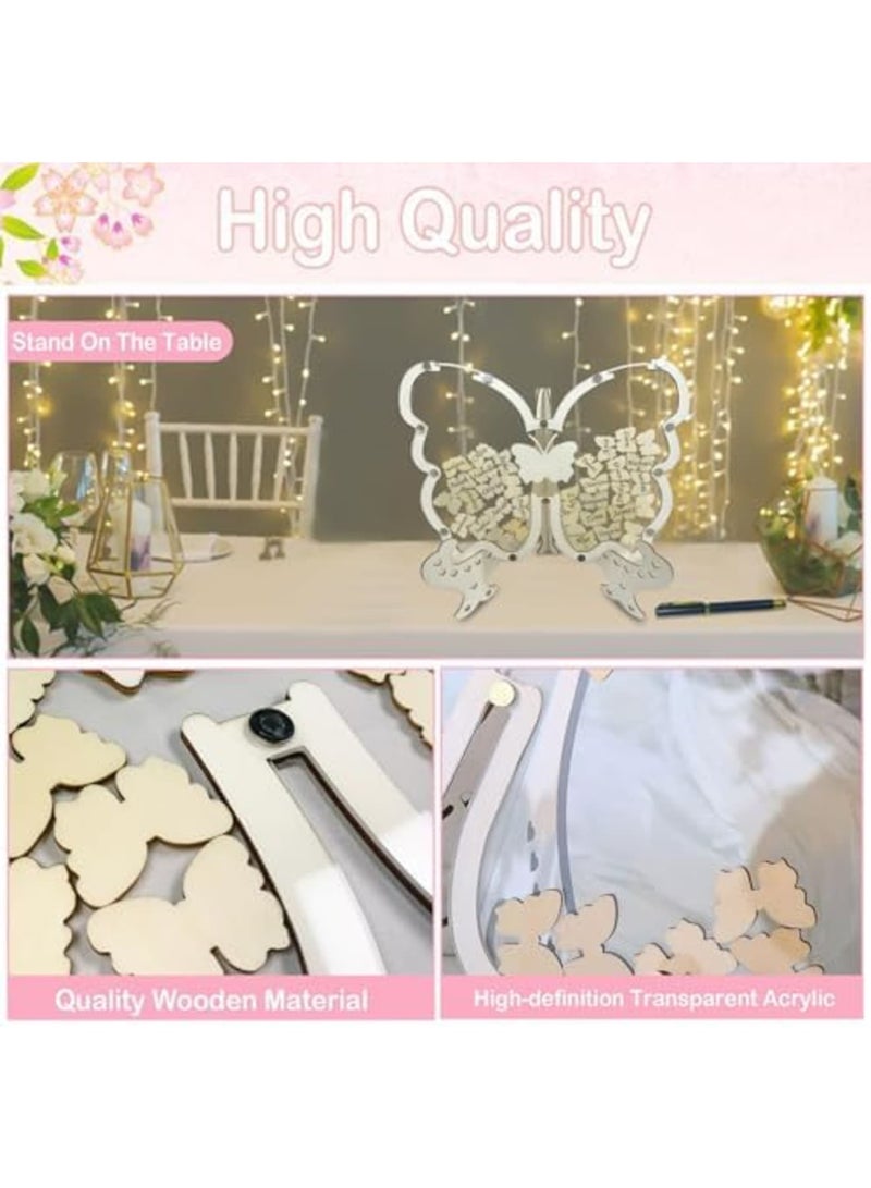 SYOSI Wooden Butterfly Wedding Guest Book Alternative, 80 Butterflies with Signature Pen for Reception and Anniversary Ceremony Decorations - Image 4