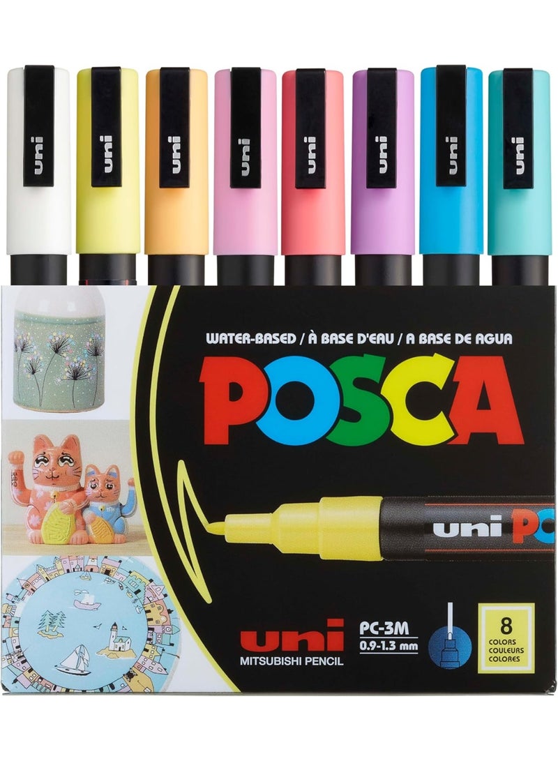 POSCA uni Posca - PC3M - Fine Tip Pen - Soft Colors, 8 pc - Image 1