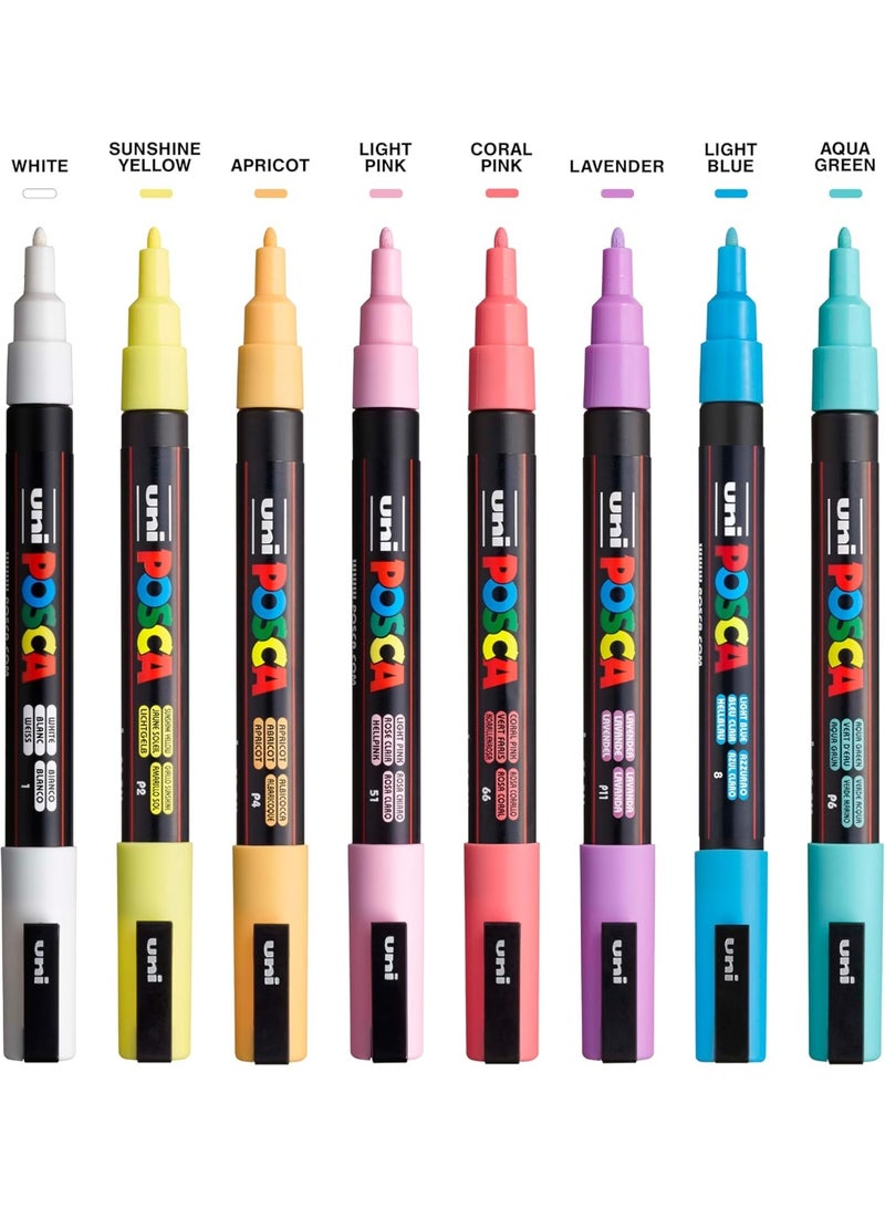 POSCA uni Posca - PC3M - Fine Tip Pen - Soft Colors, 8 pc - Image 2