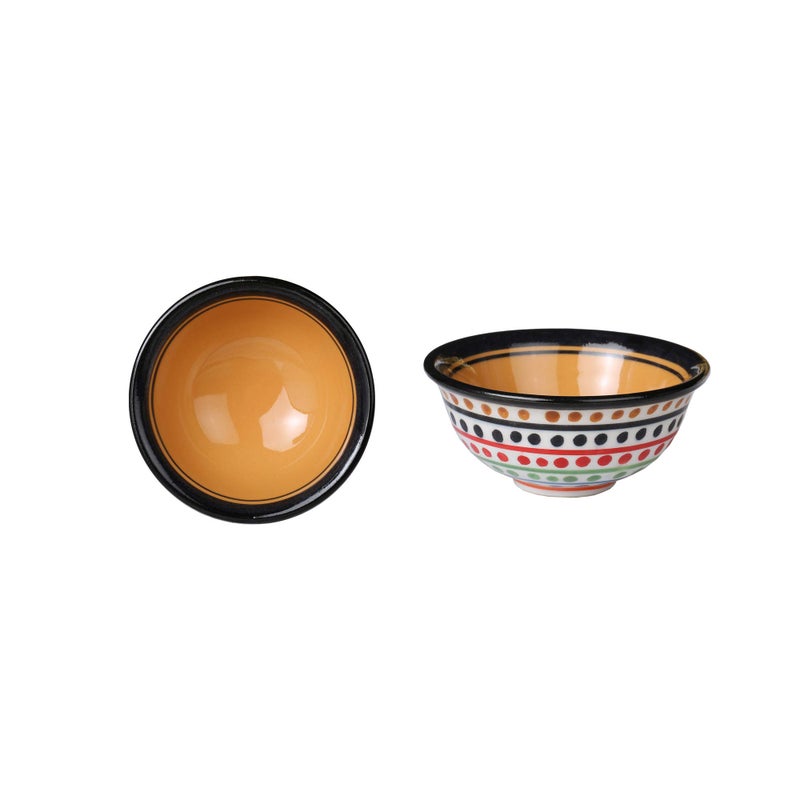 Caffeine Ceramic Handmade Yellow and White Multi Dotted Katori Bowl - Set of 6 - Image 2