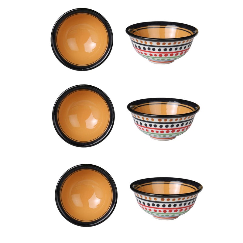 Caffeine Ceramic Handmade Yellow and White Multi Dotted Katori Bowl - Set of 6 - Image 1