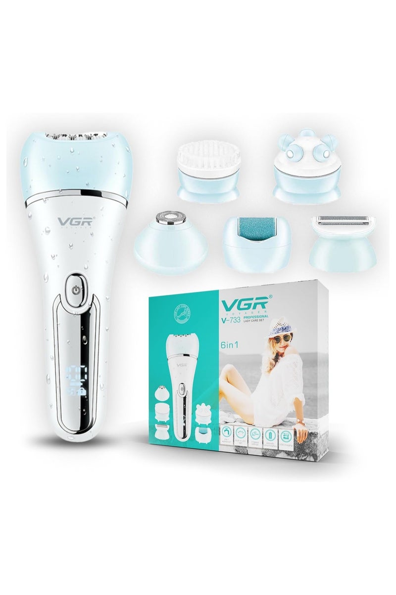 Generic V-733 Professional Women's Grooming Kit, VGR 6 in 1 Full Body Hair Removal Device for Women, LED Display, 90 Minutes Running Time and 600mAh Lithium Battery with IPX 7 Waterproof (Green) - Image 1