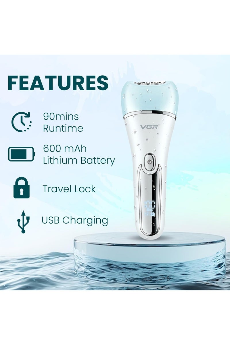 Generic V-733 Professional Women's Grooming Kit, VGR 6 in 1 Full Body Hair Removal Device for Women, LED Display, 90 Minutes Running Time and 600mAh Lithium Battery with IPX 7 Waterproof (Green) - Image 2