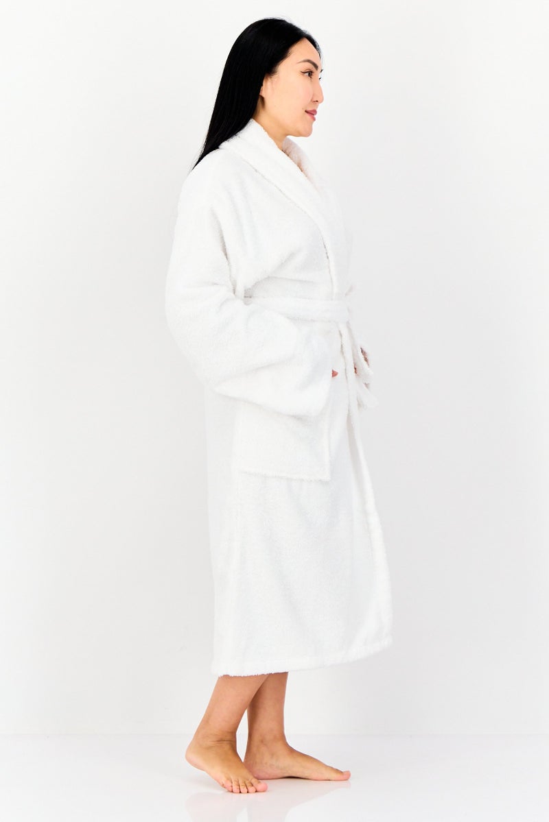 bebe Women Long Sleeve Textured Belted Robe, White - Image 3
