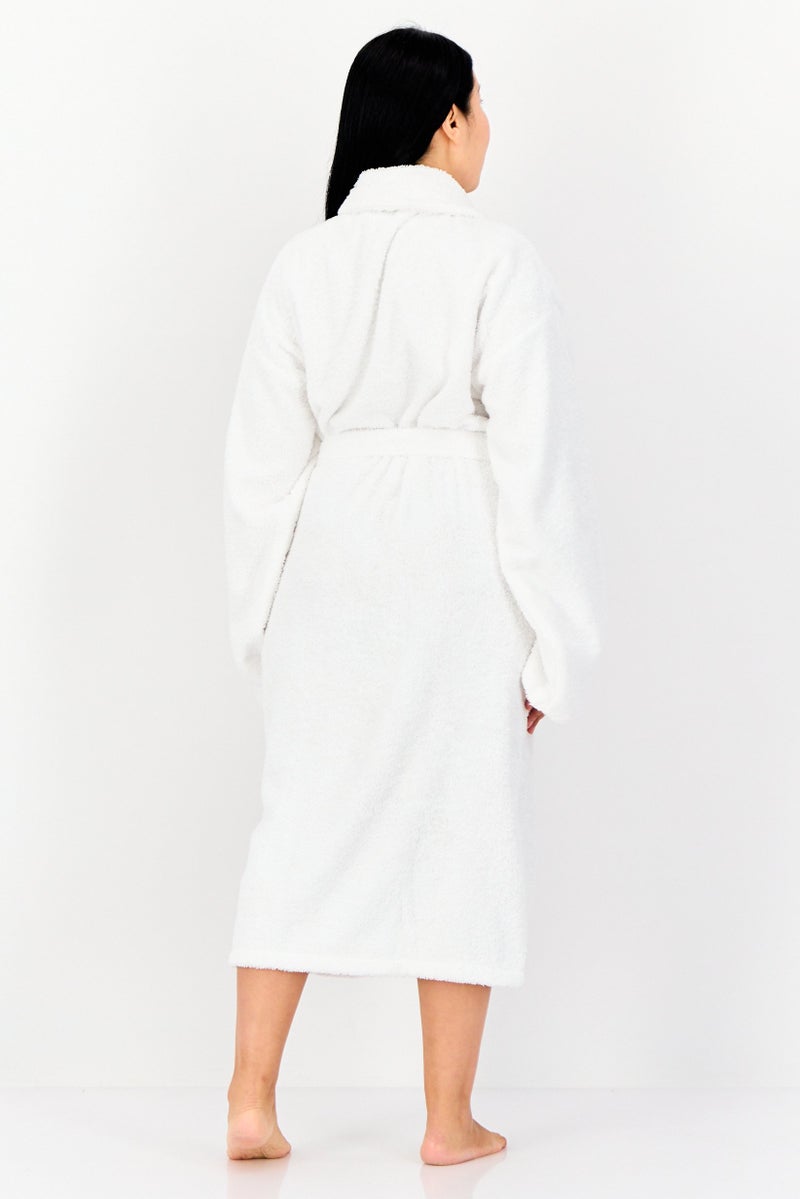 bebe Women Long Sleeve Textured Belted Robe, White - Image 4