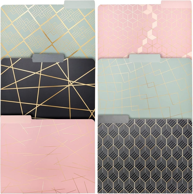 Paper Junkie مجلدات ملفات زخرفية - 11.5 × 9.5 بوصة، وردي، عبوة من 12 - لمسات هندسية لطيفة وورق ذهبى 1/3 تبويب - مجلدات ملونة جميلة لمستلزمات المكتب والمدرسة - Image 4