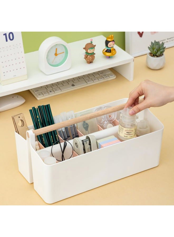 Vidifor Art Supply Organizers Caddy with Handle, Desk, Makeup Caddy and Tote (White+Pink, Large) - Image 5