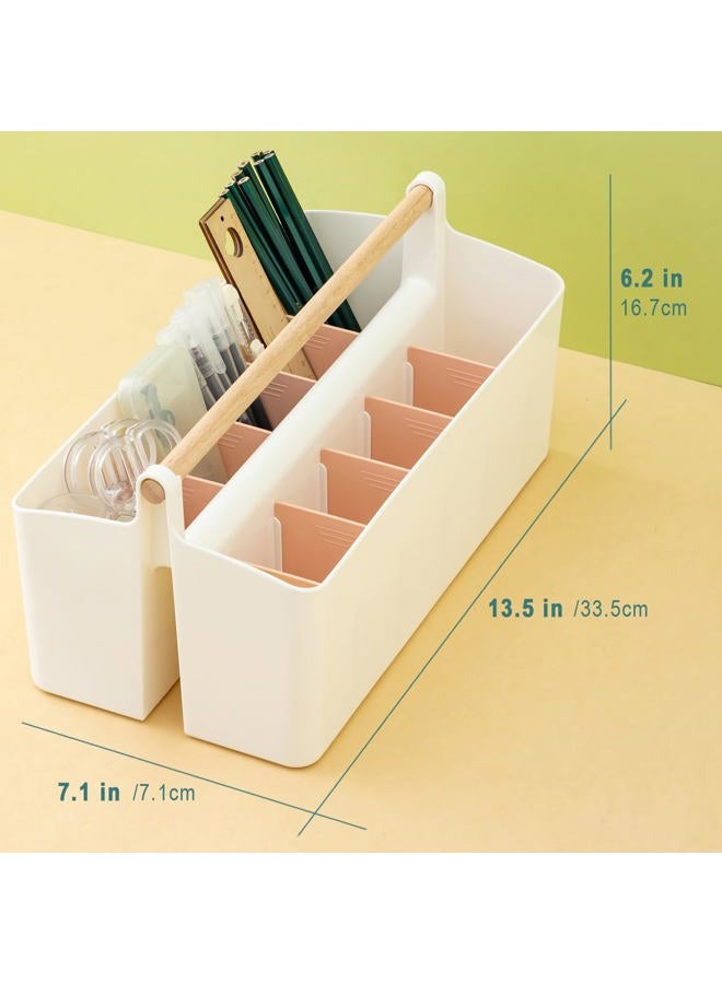 Vidifor Art Supply Organizers Caddy with Handle, Desk, Makeup Caddy and Tote (White+Pink, Large) - Image 2