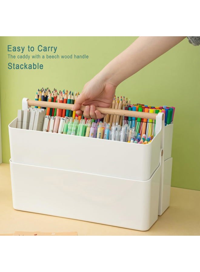 Vidifor Art Supply Organizers Caddy with Handle, Desk, Makeup Caddy and Tote (White+Pink, Large) - Image 3