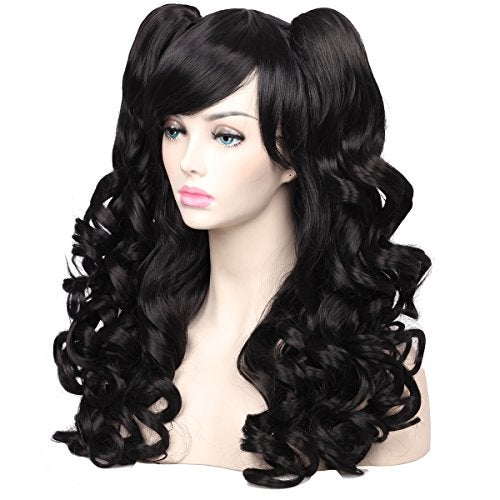 ColorGround Long Curly Cosplay Wig with 2 Ponytails(Black) - Image 3