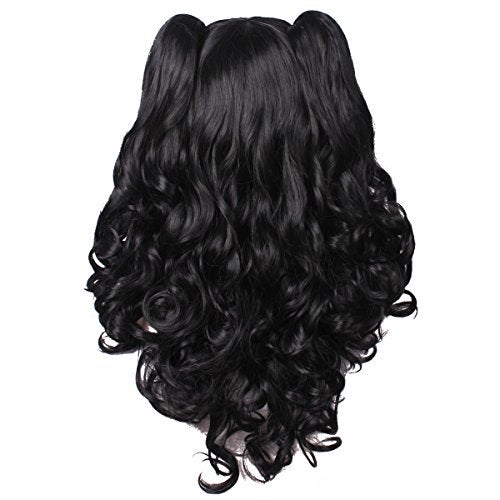 ColorGround Long Curly Cosplay Wig with 2 Ponytails(Black) - Image 4