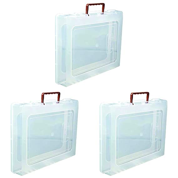 LOSOFY Multipurpose Plastic Rectangular Storage Boxes with Locks and Handle Matte Finish for Saree Laptop Books Flour Transparent 17 x 14 inch Set of 3 - Image 1