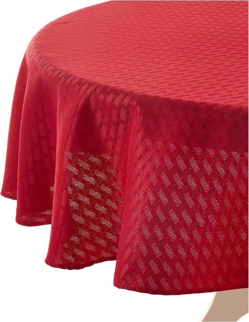 Violet Linen Christmas Novelties Ribbed Striped Pattern Polyester Jacquard Red 70 Inch Round Seats 4 to 6 People Tablecloths - Image 1