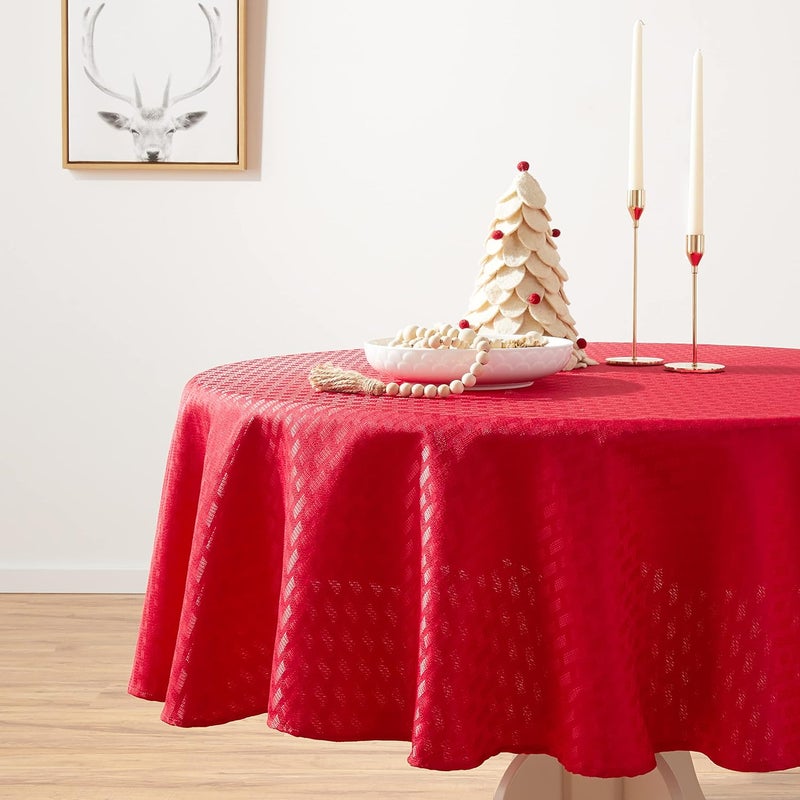 Violet Linen Christmas Novelties Ribbed Striped Pattern Polyester Jacquard Red 70 Inch Round Seats 4 to 6 People Tablecloths - Image 5