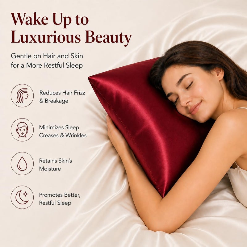 ROSEWARD Red Silk Pillowcase for Hair and Skin, 22 Momme Mulberry Silk Pillow Case with Zipper, 6A Grade Organic Fabric, Cooling, Anti Acne, Soft, 1 Pc 20"x30" (Queen, Red) - Image 3