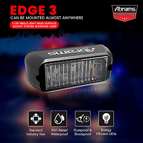 Abrams SAE Class-1 Edge 3 Series [White] 9W - 3 LED Emergency Vehicle Truck LED Grille Light Head Surface Mount Strobe Warning Light - Image 2