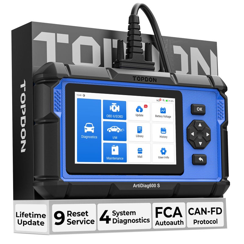 Topdon جهاز فحص OBD2 TOPDON AD600S أداة قراءة الأكواد جهاز تشخيصي لخدمات إعادة تعيين ABS SRS المحرك 9 زيت فرامل BMS SAS DPF TPMSETS إعادة تعيين نزيف ABS ترميز الحقن ترقية مجانية مدى الحياة