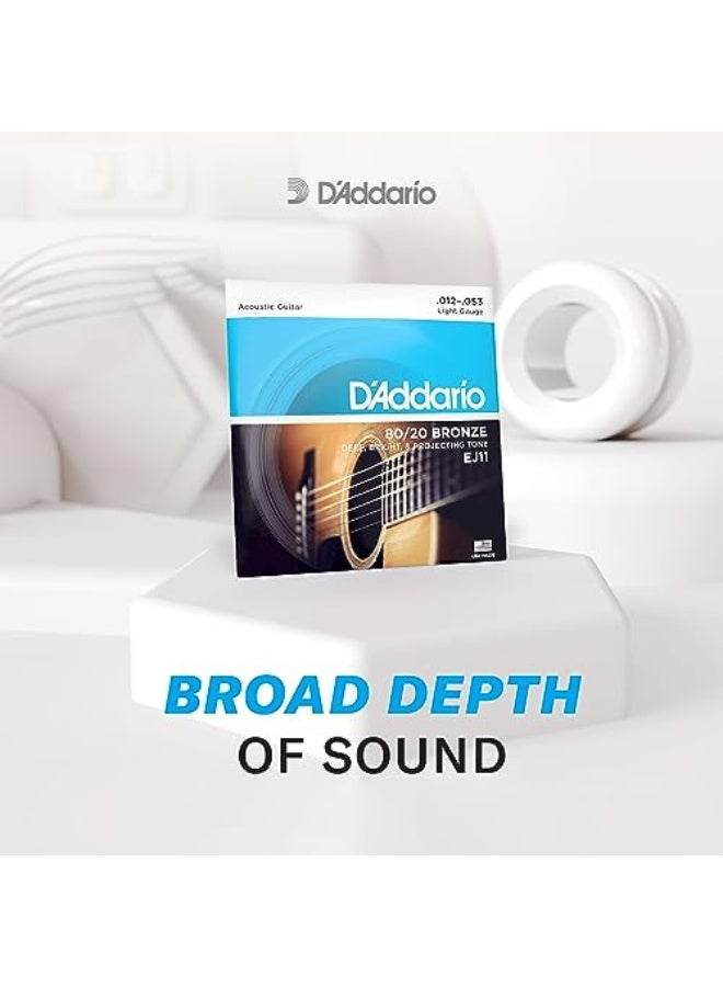 د'اداريو أسلاك جيتار صوتي، 80/20 برونز، EJ10، سُمك خفيف جداً 10-47، مجموعة 6 أوتار، عبوة واحدة - Image 3