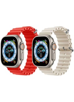 Silicone Ocean Band Strap for Apple Watch 38/40/41mm Red/Pearl White Set of 2