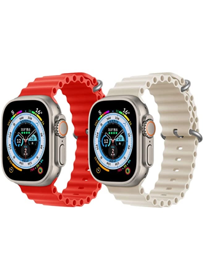 vesus - Silicone Ocean Band Strap for Apple Watch 38/40/41mm Red/Pearl White Set of 2 - Image 1
