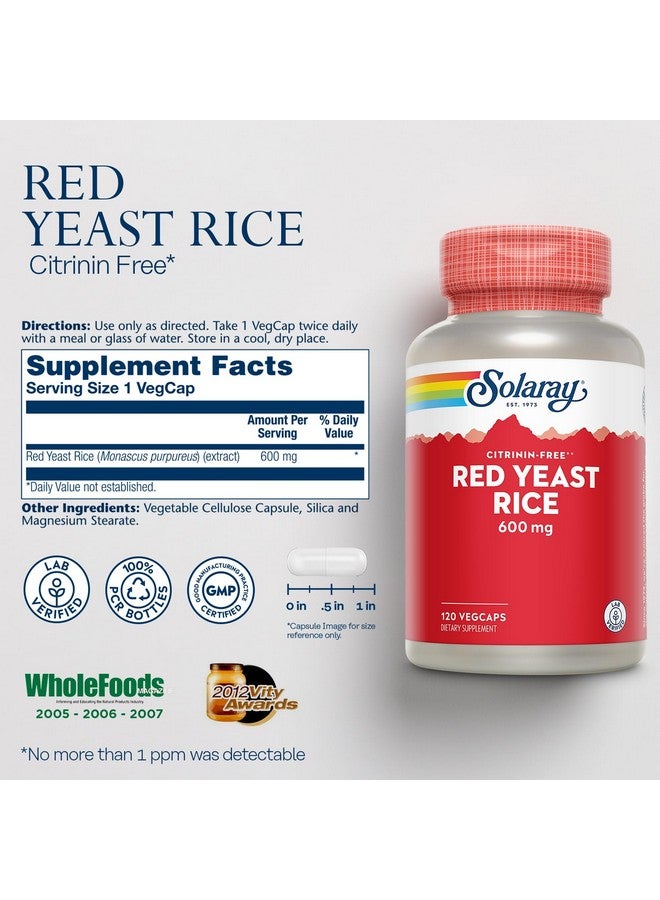 SOLARAY Red Yeast Rice 600mg System Support, Non-Irradiated & No Citrinin, Lab Verified, 120 VegCaps - Image 2