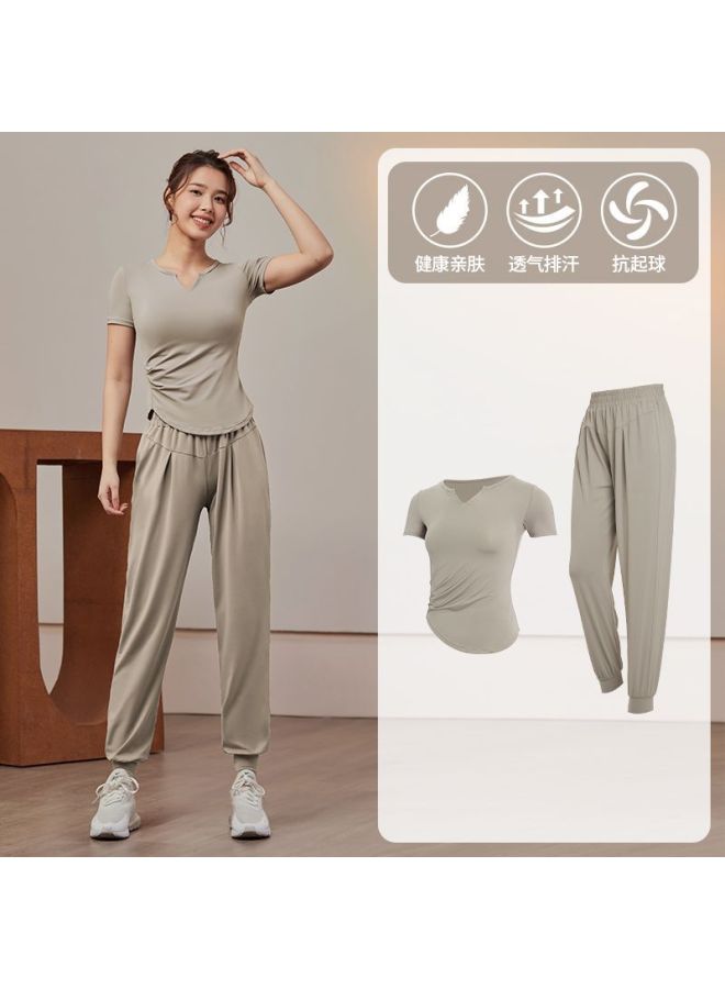 Yoga Clothing Set For Women, Running Sportswear, Professional Pilates Training, Spring And Autumn Quick-drying Slimming Fitness Clothing With Chest Pads