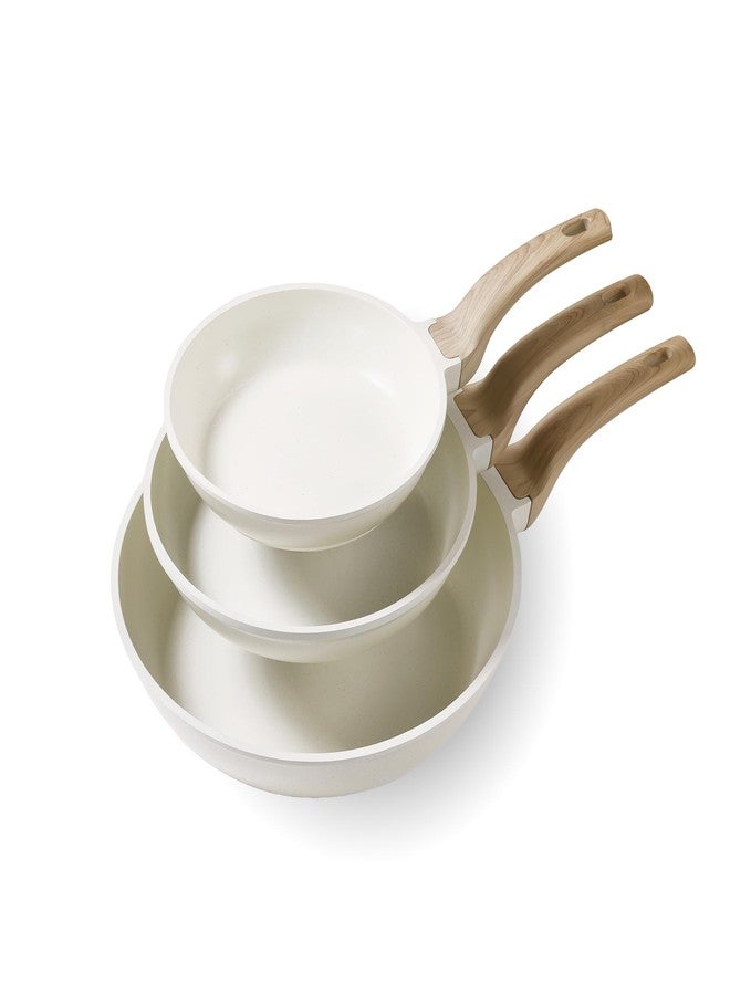 كاروت طقم مقلاة كاروت غير لاصقة، مقلاة أومليت، مقلاة جرانيت صحية وغير سامة، مقلاة بيض متوافقة مع المواقد الحثية بمقبض مقاوم للحرارة، خالية من حمض البيرفلوروكتانويك، لون أبيض كريمي، 8 بوصات + 10 بوصات + 12 بوصة - Image 1