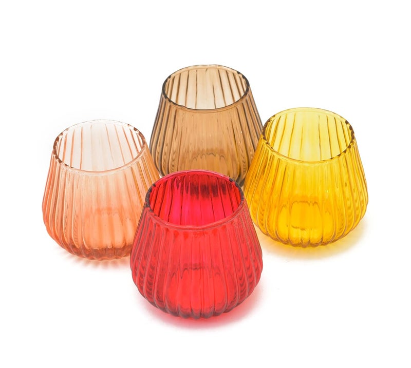 OGGN Glass Ribbed Candle Holder SetTLight Holder for Diwali Decoration Items Multi Pack of 4 - Image 1