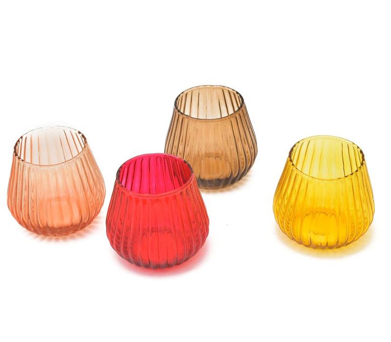OGGN Glass Ribbed Candle Holder SetTLight Holder for Diwali Decoration Items Multi Pack of 4 - Image 2