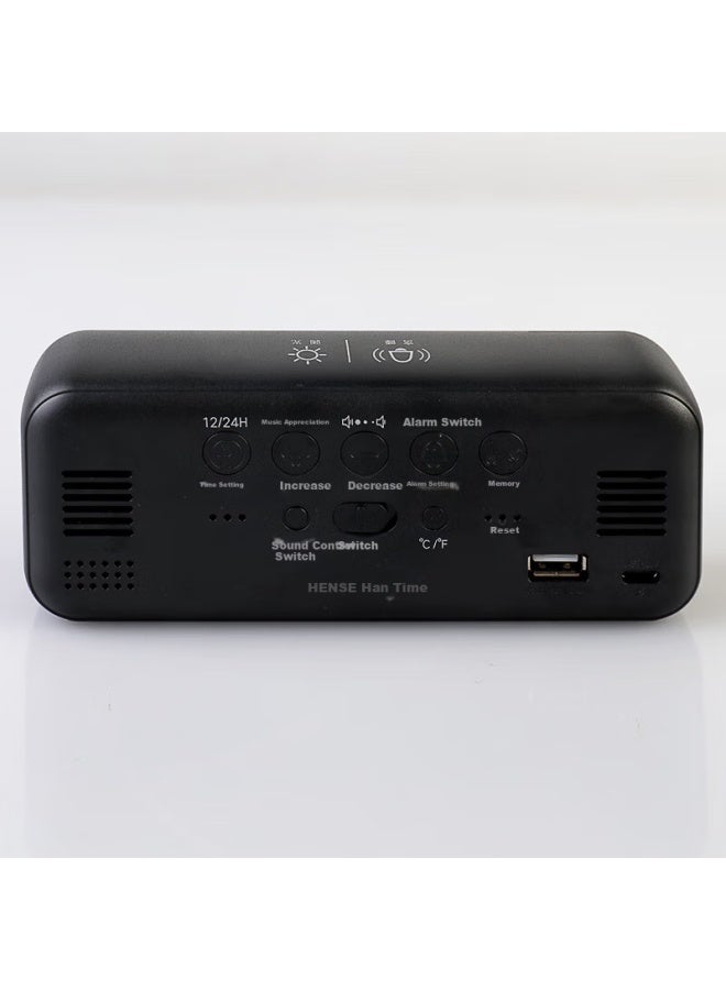 Hense Fashion Electronic Alarm Clock, Smart Voice-controlled Rechargeable Clock, Student Lazy Alarm Watch, Multifunctional Desk Clock Ha820 Black Back-to Seaso - Image 3