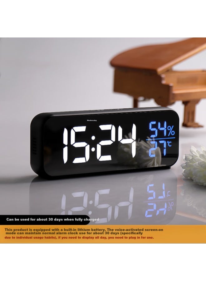 Hense Fashion Electronic Alarm Clock, Smart Voice-controlled Rechargeable Clock, Student Lazy Alarm Watch, Multifunctional Desk Clock Ha820 Black Back-to Seaso - Image 1