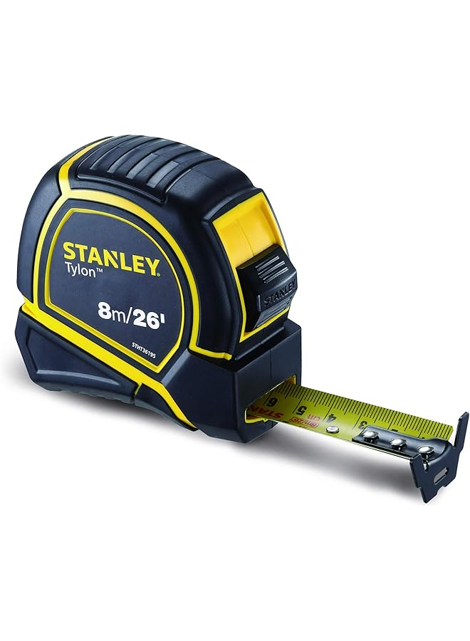 Stanley Tylon Short Tape Measure 8M 26' X 25Mm Yellow Black Stht36195 - Image 1