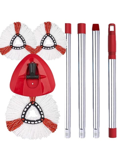 3 Spin Mop Heads Replacement, Handle & Base Compatible with Vileda Easy Wring/O cedar, Spin Mop Head Replacement for Floor Cleaning, Triangle Shape (Red & White)