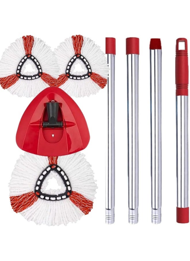 Zalcoon 3 Spin Mop Heads Replacement, Handle & Base Compatible with Vileda Easy Wring/O cedar, Spin Mop Head Replacement for Floor Cleaning, Triangle Shape (Red & White)  - Image 1