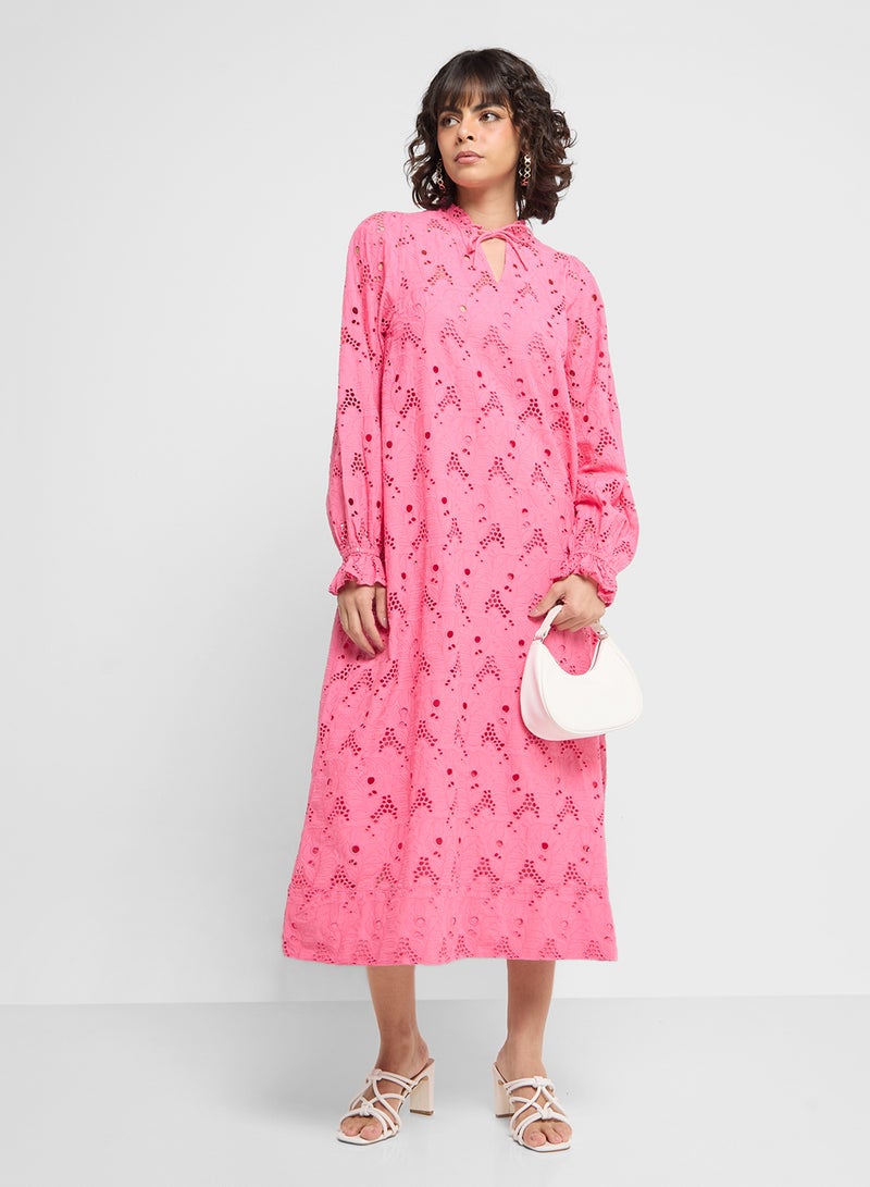 YAS Eyelet Cotton Dress - Image 4