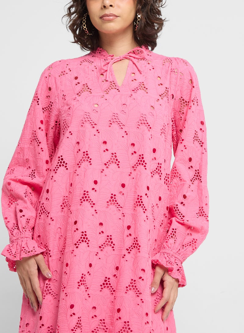 YAS Eyelet Cotton Dress - Image 3