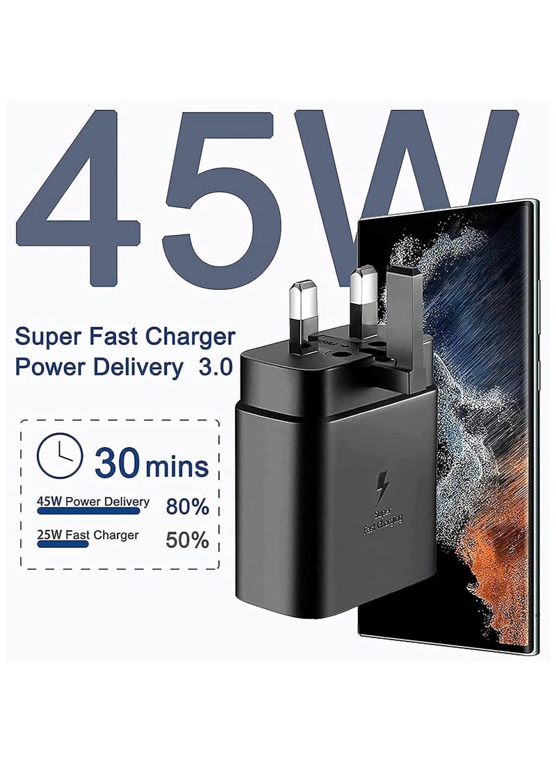 PROMASS 45W Fast Charger for Samsung Galaxy S23, S23+, S22, S22Ultra, S22+, S21, S20, A32, A33, A53, A73, USB C Super Fast Charger Plug with 1 m Type C Charging Cable  - Image 2