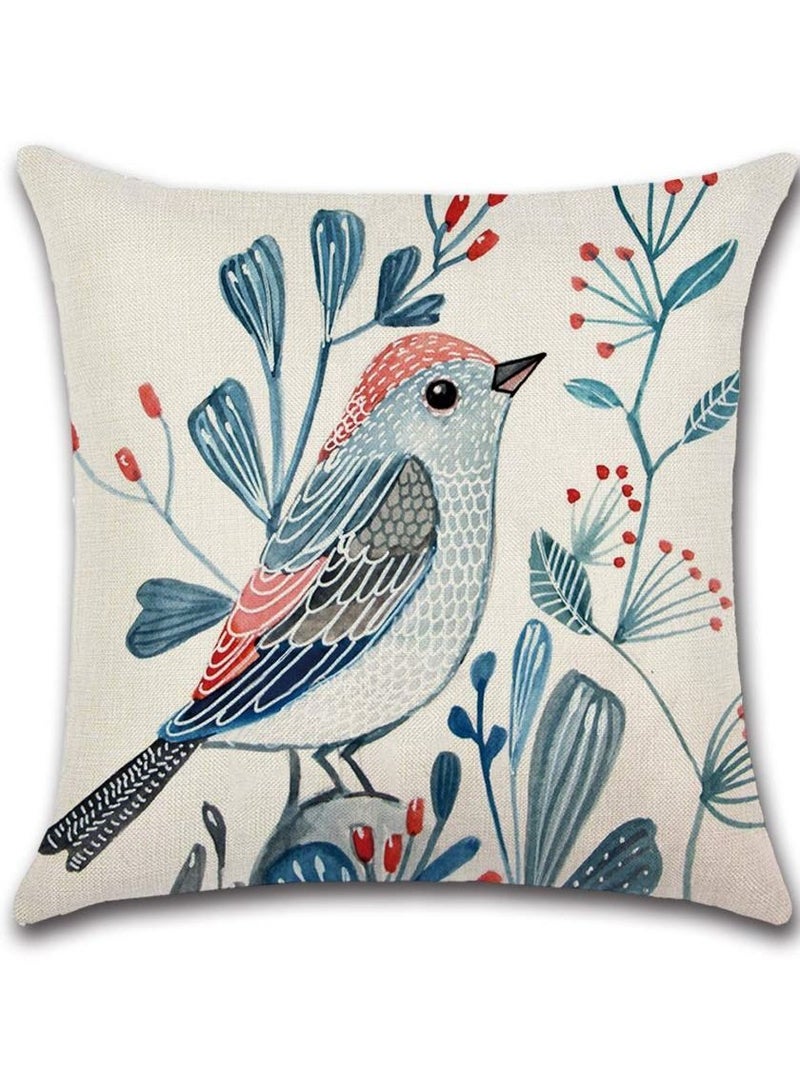 SYOSI Pillowcase Cushion Cover Square Pillowcase Floral Bird Cotton Linen Tape Invisible Zipper Pillowcase Upholstery Sofa for Bedroom Sofa Terrace Office (Set of 4, 18 x 18 in/45 x 45 cm) - Image 4